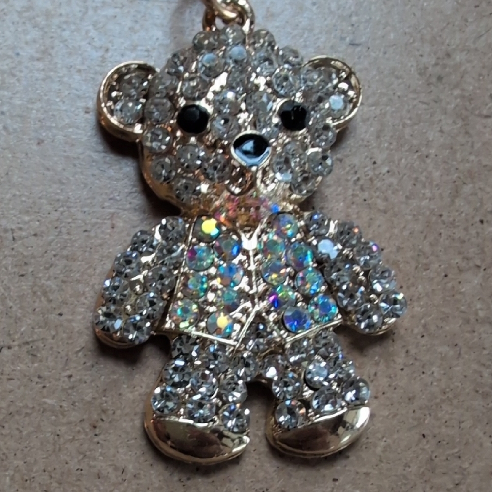 Gold and Silver Teddy Bear Keychain Bag Charm - Picture 3 of 9